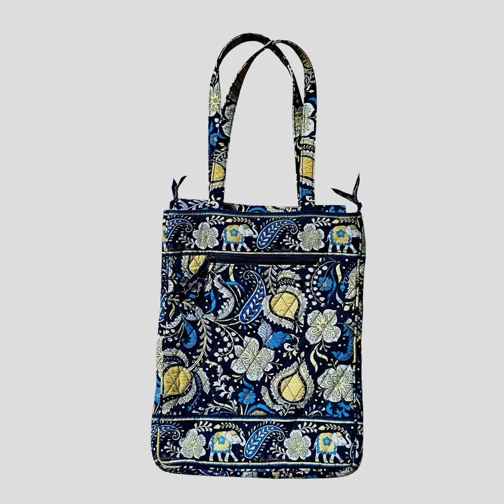 Vera Bradley Ellie Laptop Travel Tote Bag 15x11.5 Inch Blue Checkpoint Friendly
